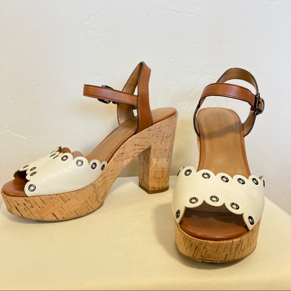 Coach 70s April platform cork eyelet sandals 8 38